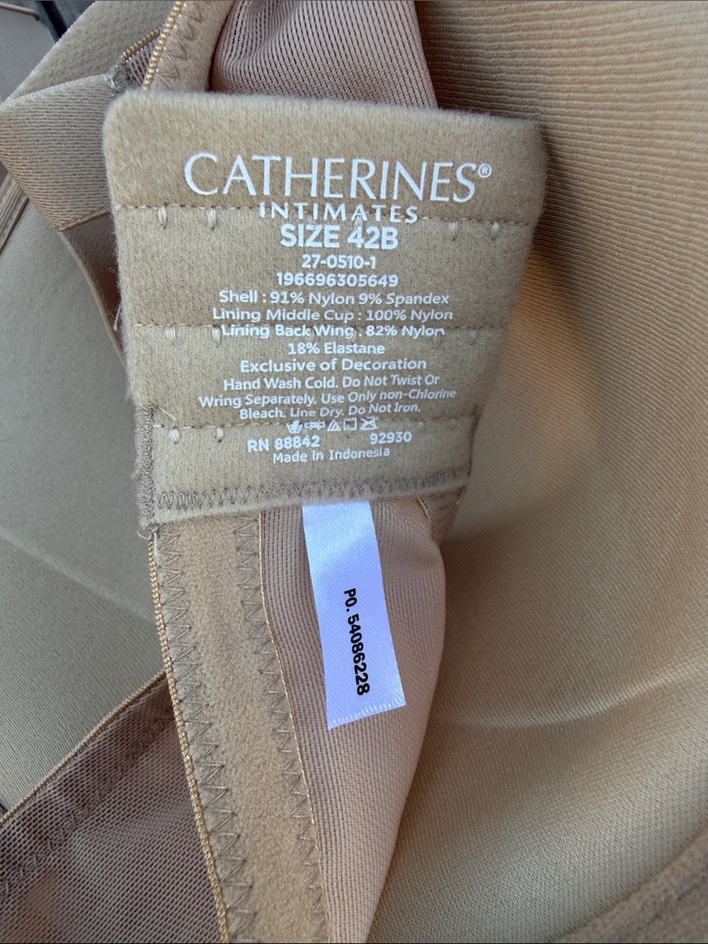 Catherines Beige Smooth T-Shirt Bra Plunge V Casual Everyday Wear 42B Underwire - Picture 2 of 10